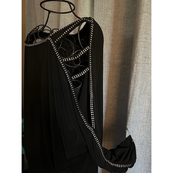 Cold Shoulder Rhinestone Dolman Black Betsy & Adam Cocktail Party Dress Size10 - Picture 15 of 16